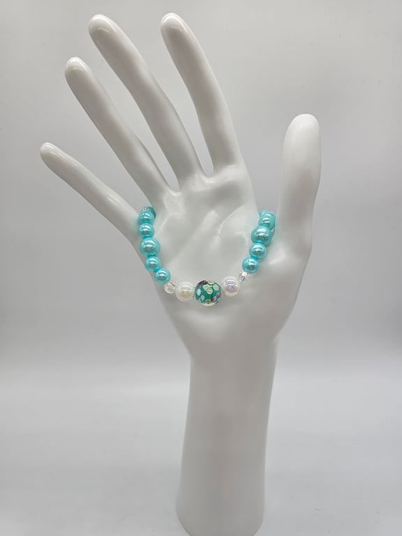 Sky Blue and Crystal Bead Bracelet