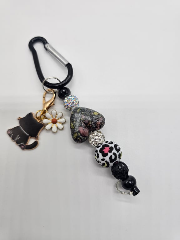 Black and Silver Beaded Keychain — photo 2
