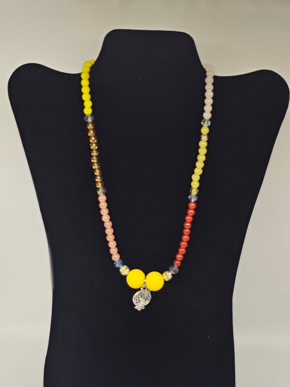 Pastel Rainbow Necklace with Silver Pomegranate Charm