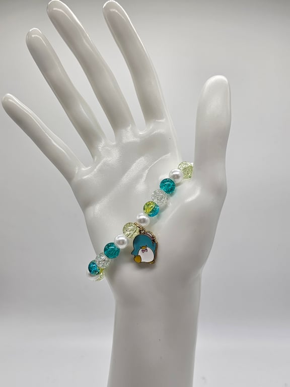Sky Blue and White Beaded Charm Bracelet