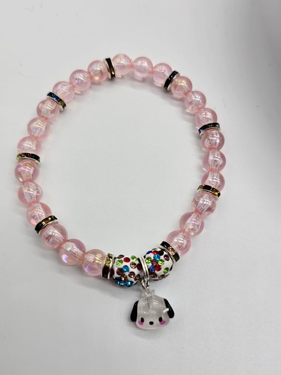 Pink and White Animal Print Beaded Stretch Bracelet — photo 2
