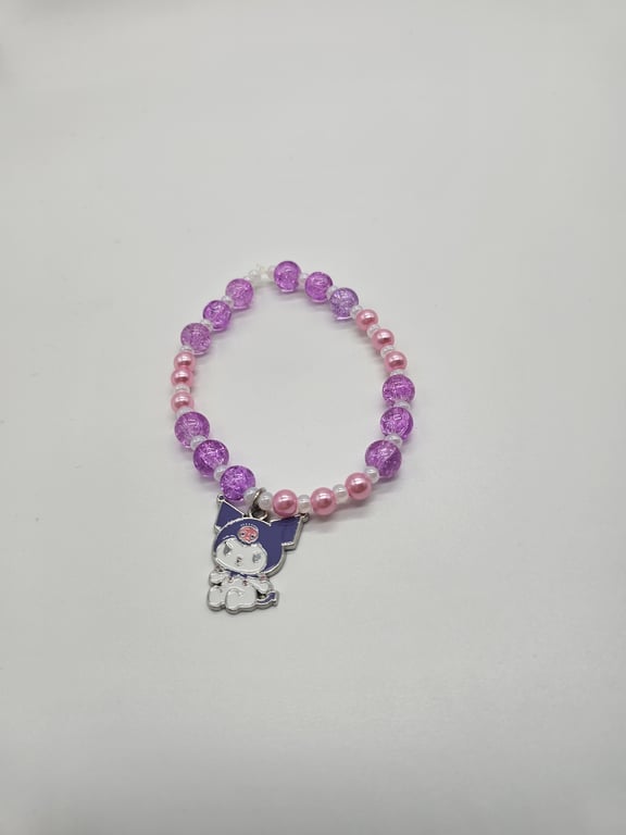 Kuromi Pink and Purple Beaded Stretch Bracelet — photo 2