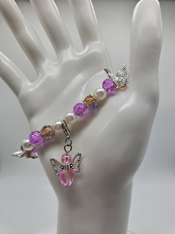 Butterfly Charm Bracelet in Pink and Purple