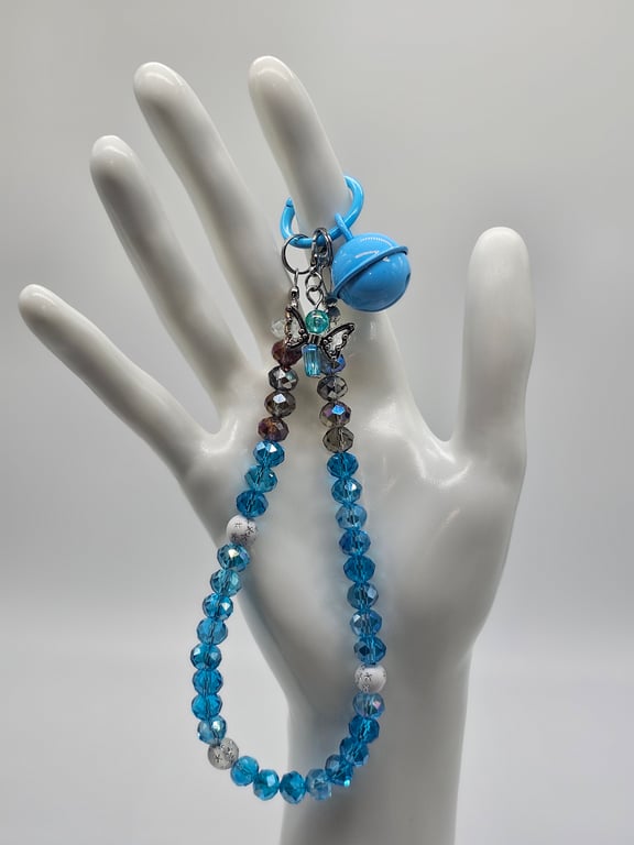 Sky Blue Butterfly Beaded Phone Wristlet