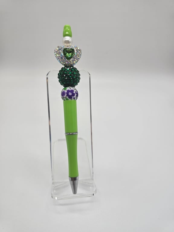 Vibrant Green Pen with Sparkling Charms