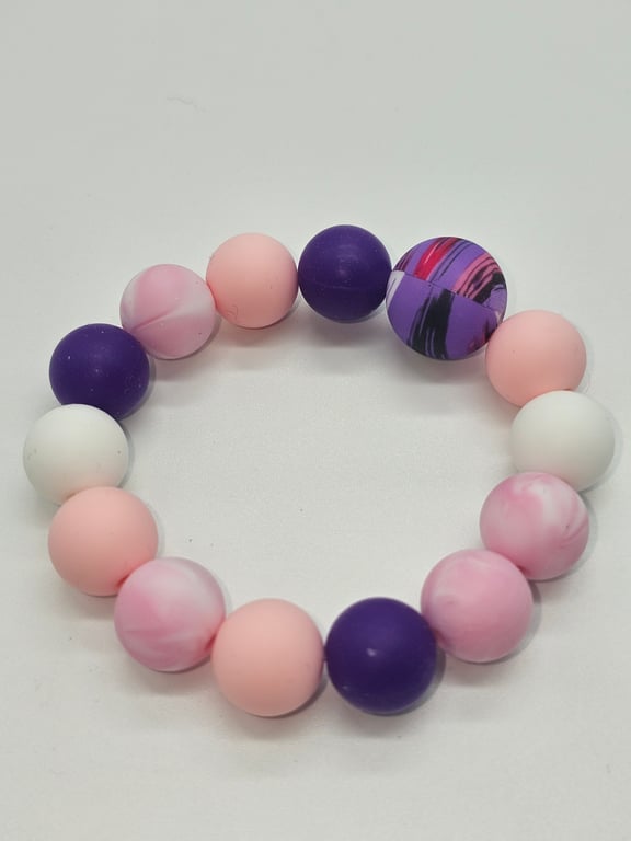 Purple, Pink, and White Beaded Bracelet — photo 2