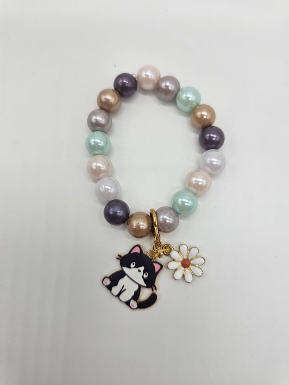 Black and White Cat Beaded Bracelet — photo 2