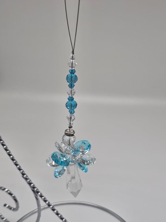 Sky Blue and Clear Beaded Sun Catcher