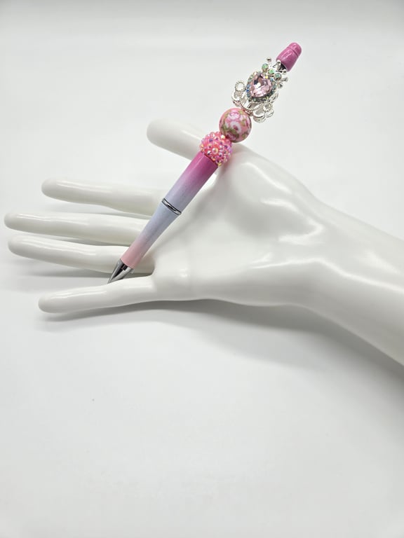 Pink and Silver Beaded Pen