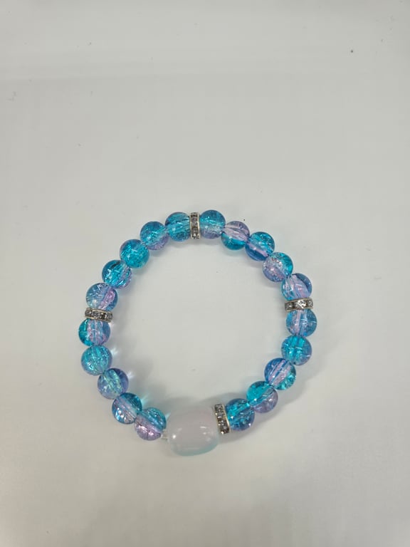 Sky Blue Jade and Glass Beaded Bracelet — photo 2