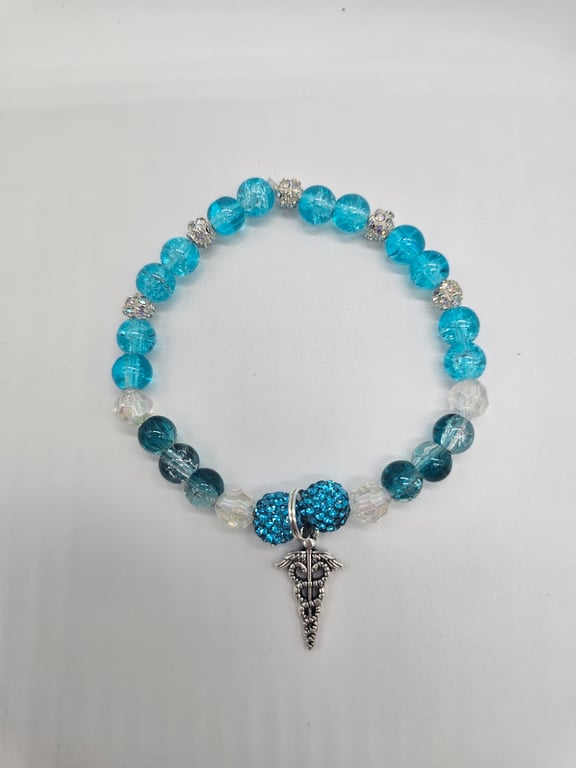Sky Blue Sparkle Beaded Stretch Bracelet — photo 2