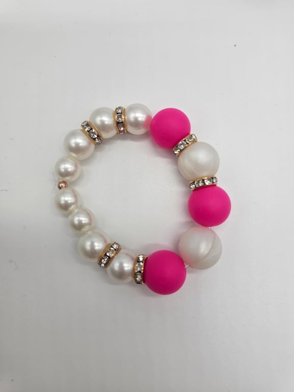 Pink and Pearl Beaded Stretch Bracelet — photo 2