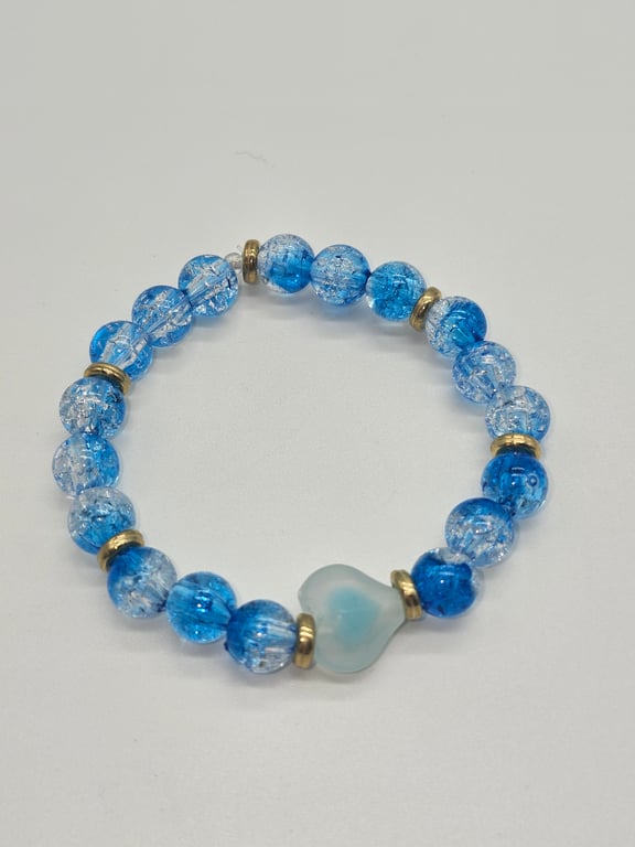 Sky Blue and Gold Beaded Bracelet — photo 2