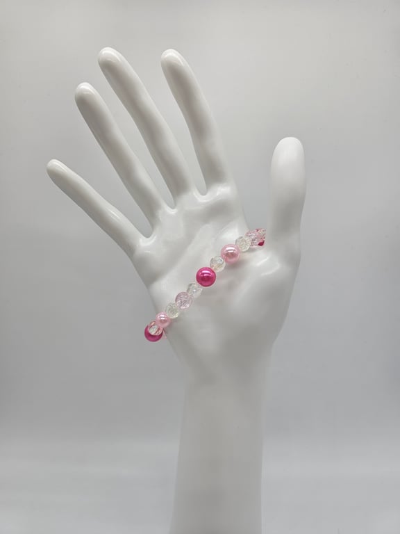 Pink and Clear Beaded Bracelet