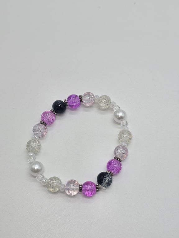 Purple and Black Beaded Stretch Bracelet — photo 2