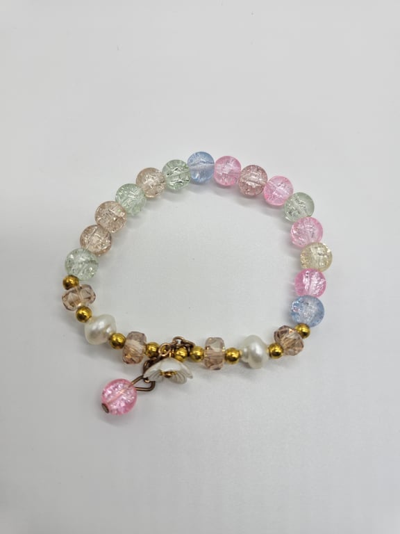 Gold and Pink Beaded Stretch Bracelet — photo 2