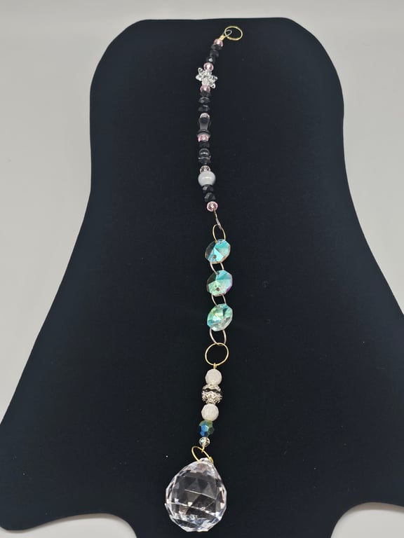 Shimmering Teal and Clear Beaded Sun Catcher