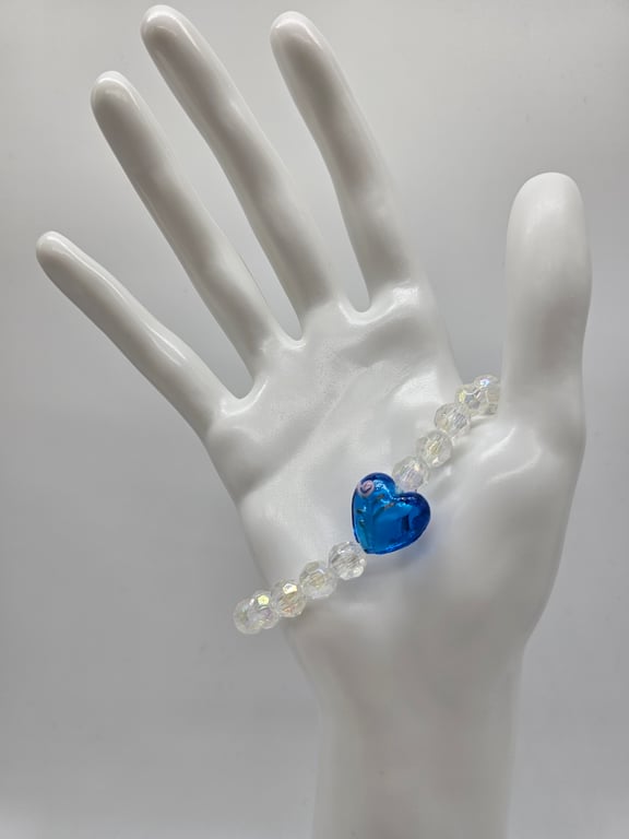 Blue Heart and Crystal Bracelet