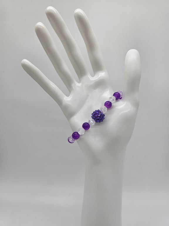 Purple and Clear Beaded Bracelet