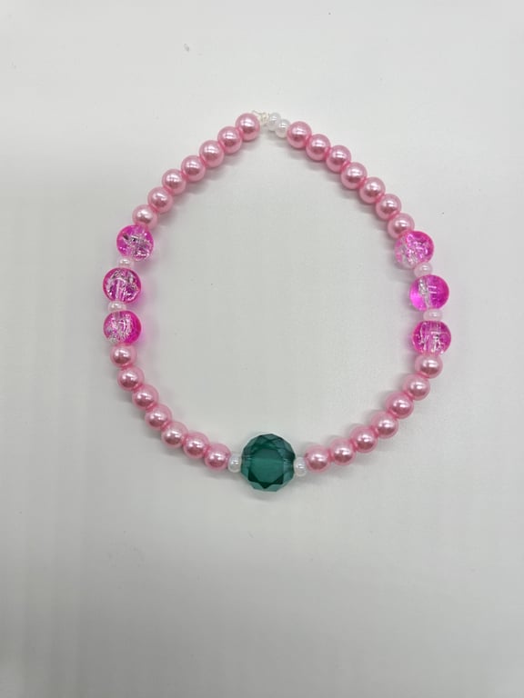 Pink and Jade Beaded Stretch Bracelet — photo 2