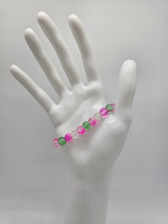 Pink and Green Beaded Stretch Bracelet