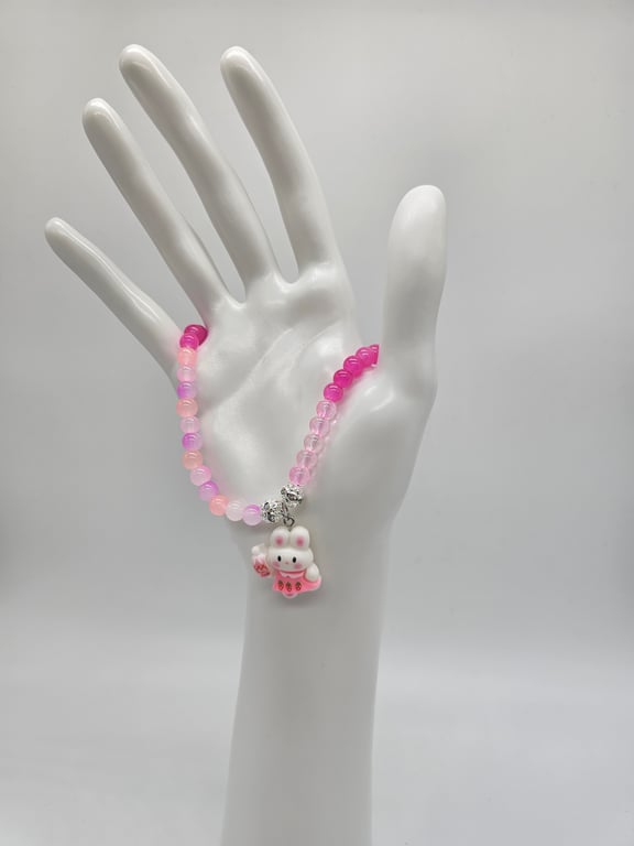 Sweet Bunny Pink Beaded Necklace