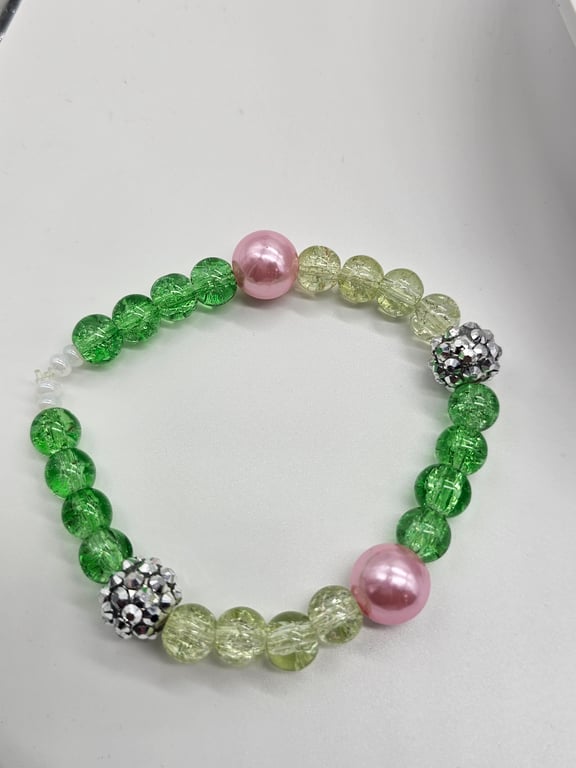 Green and Pink Beaded Bracelet — photo 2
