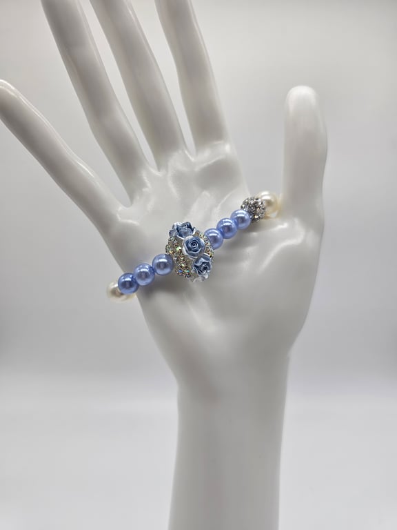 Sky Blue Pearl and Rhinestone Bracelet