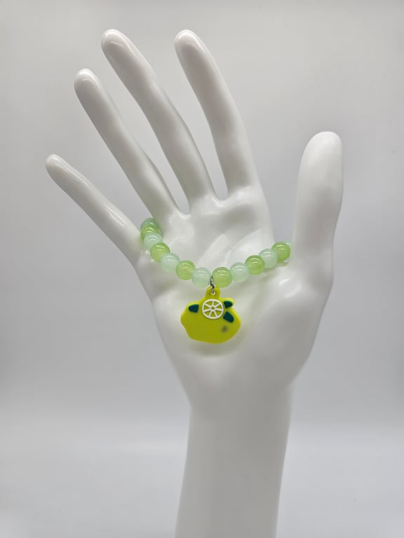 Green Jade and Glass Bead Bracelet with a Citrus Charm