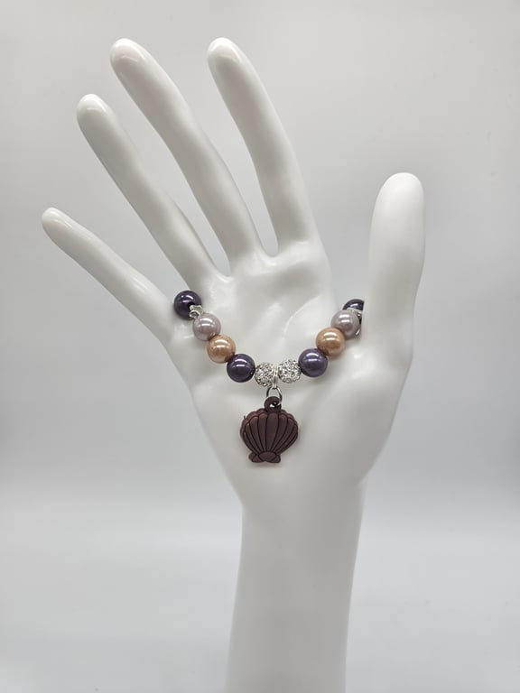 Gray and Brown Pearl Shell Charm Bracelet