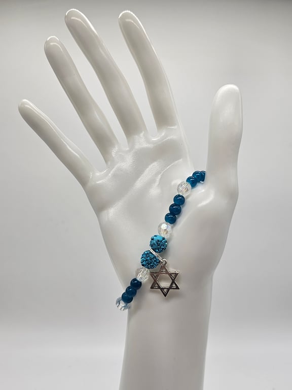 Blue and Silver Star of David Bracelet