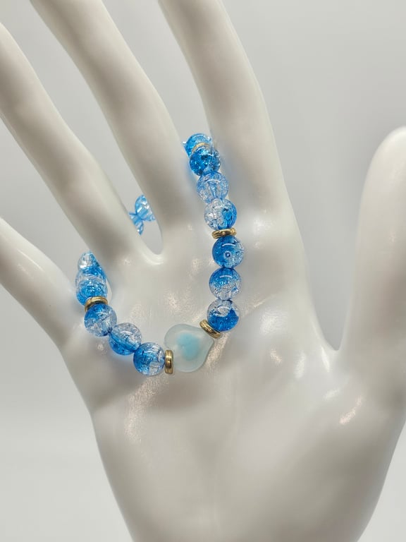 Sky Blue and Gold Beaded Bracelet — photo 1