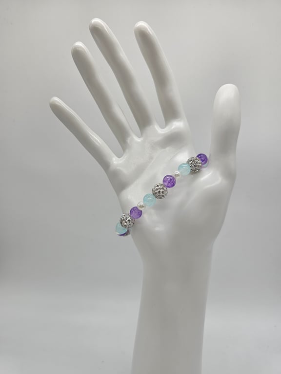 Lavender and Aqua Beaded Stretch Bracelet