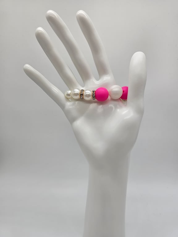 Pink and Pearl Beaded Stretch Bracelet