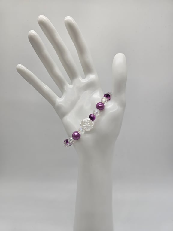 Purple and Clear Beaded Bracelet