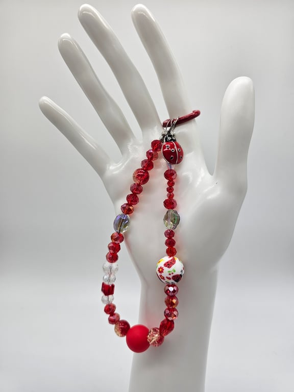Red and White Beaded Phone Wristlet