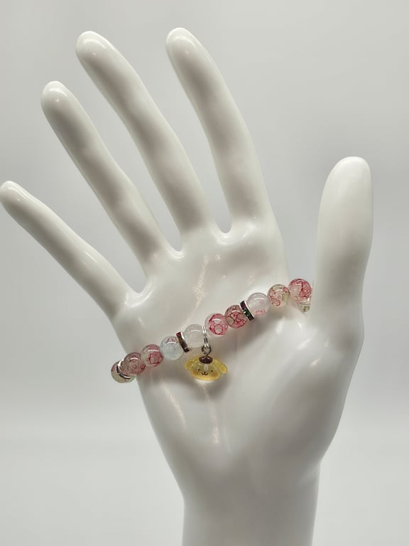 Pastel Pink Glass Bead Bracelet with Yellow Charm