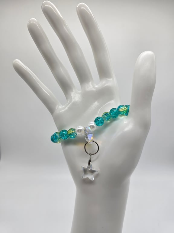 Sky Blue and Pearl Beaded Bracelet with Star Charm