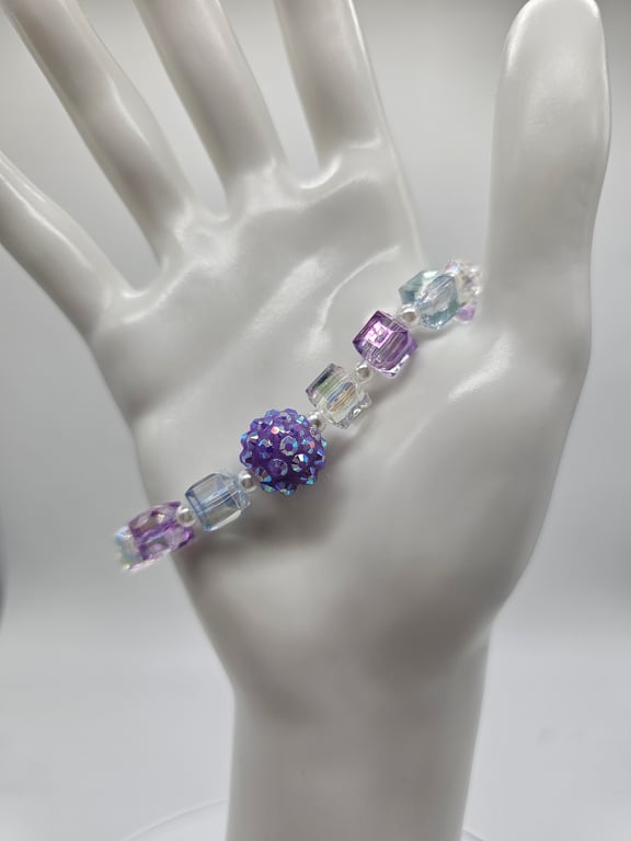 Purple and Clear Crystal Stretch Bracelet