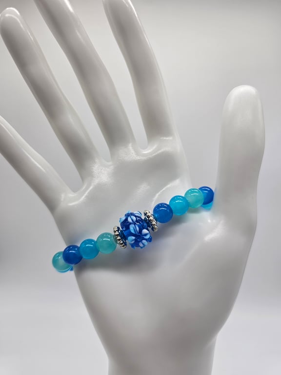 Sky Blue and Turquoise Glass Beaded Bracelet