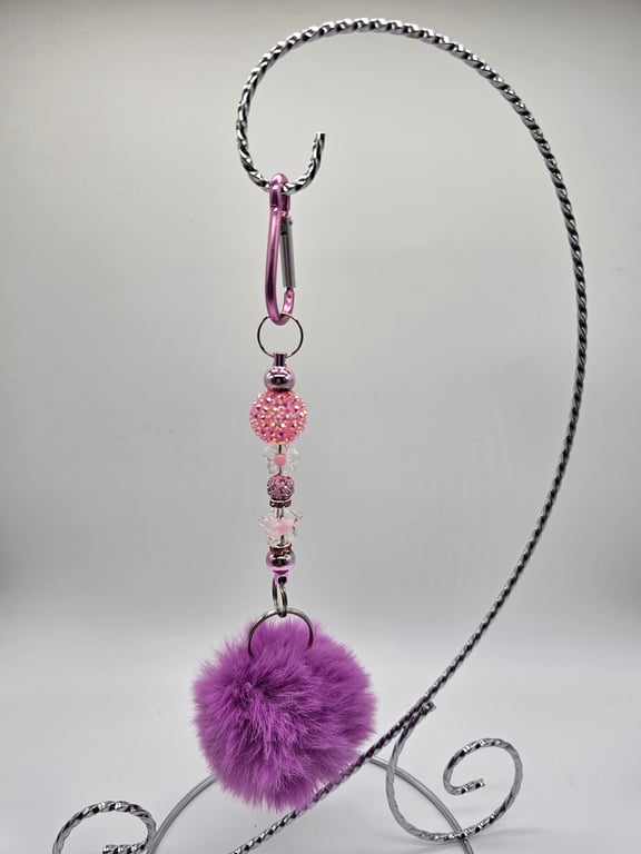 Pink and Purple Pom-Pom Keychain