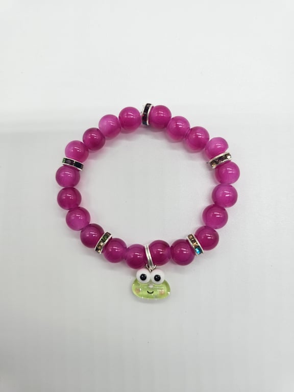 Hot Pink Beaded Bracelet with Frog Charm — photo 2