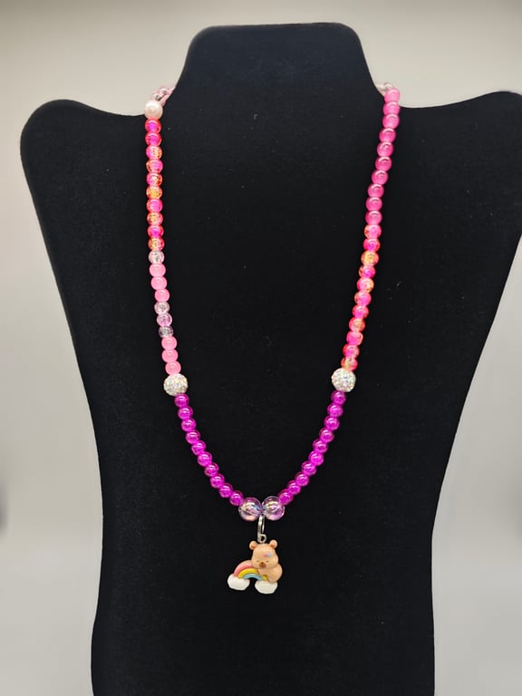 Pink and Rainbow Bear Necklace