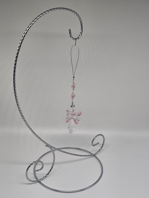 Soft Pink and Clear Beaded Sun Catcher with a Bow Charm