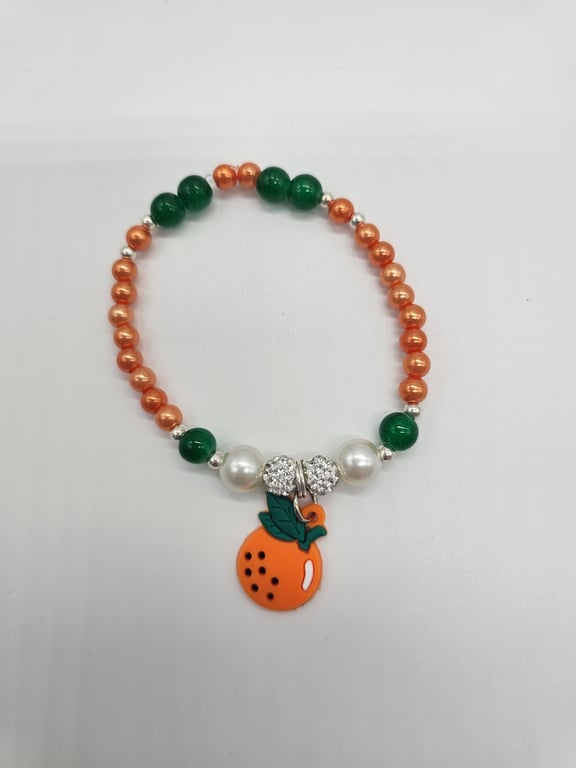 Orange and Green Beaded Bracelet with Silver Charm — photo 2