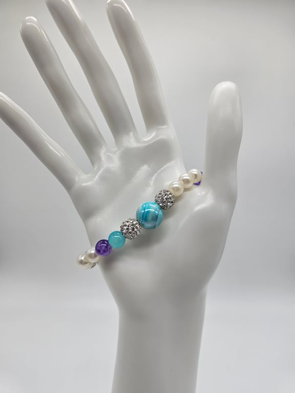 Turquoise and Purple Beaded Bracelet