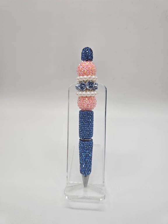 Blue and Pink Beaded Ballpoint Pen