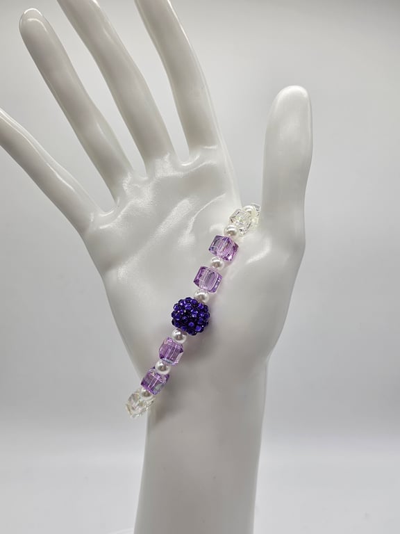 Purple and Clear Beaded Bracelet