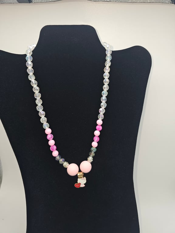 Sweet Pink and Clear Bead Necklace with Hello Kitty Charm — photo 1