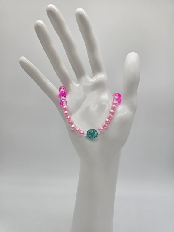 Pink and Jade Beaded Stretch Bracelet